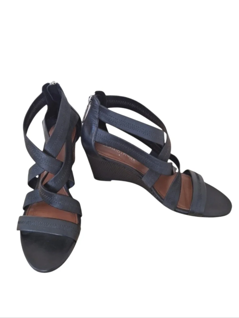 Donald J. Pilner Jemi Black Wedge Heel Criss Cross Sandals Pumps Heels sz 7.5M